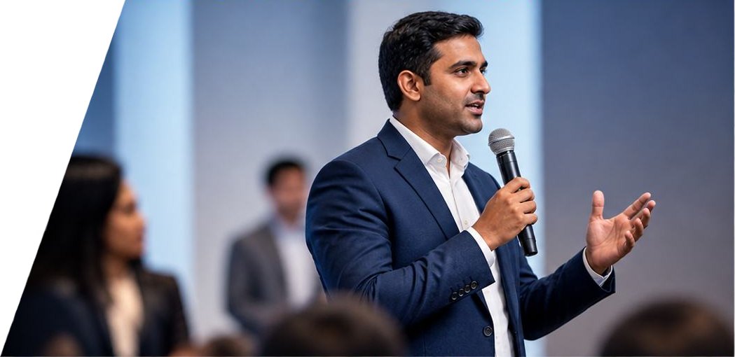Speaker presenting at a summit